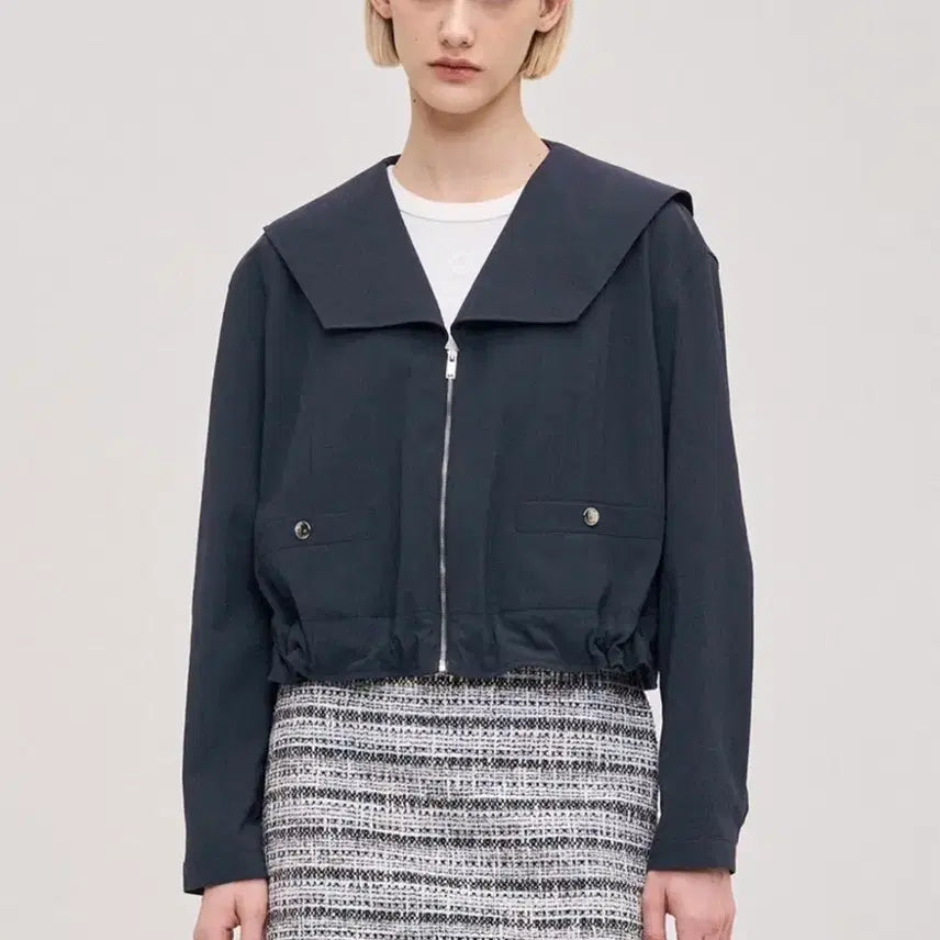 [BUNJANG] SYSTEM Linen Blend Sailor Zip-Up Jumper / 시스템 린넨 블렌드 세일러 집업 점퍼