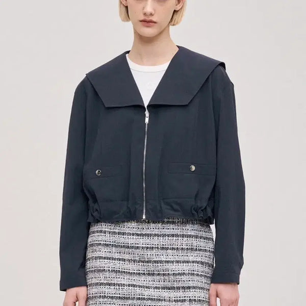 [BUNJANG] SYSTEM Linen Blend Sailor Zip-Up Jumper / 시스템 린넨 블렌드 세일러 집업 점퍼