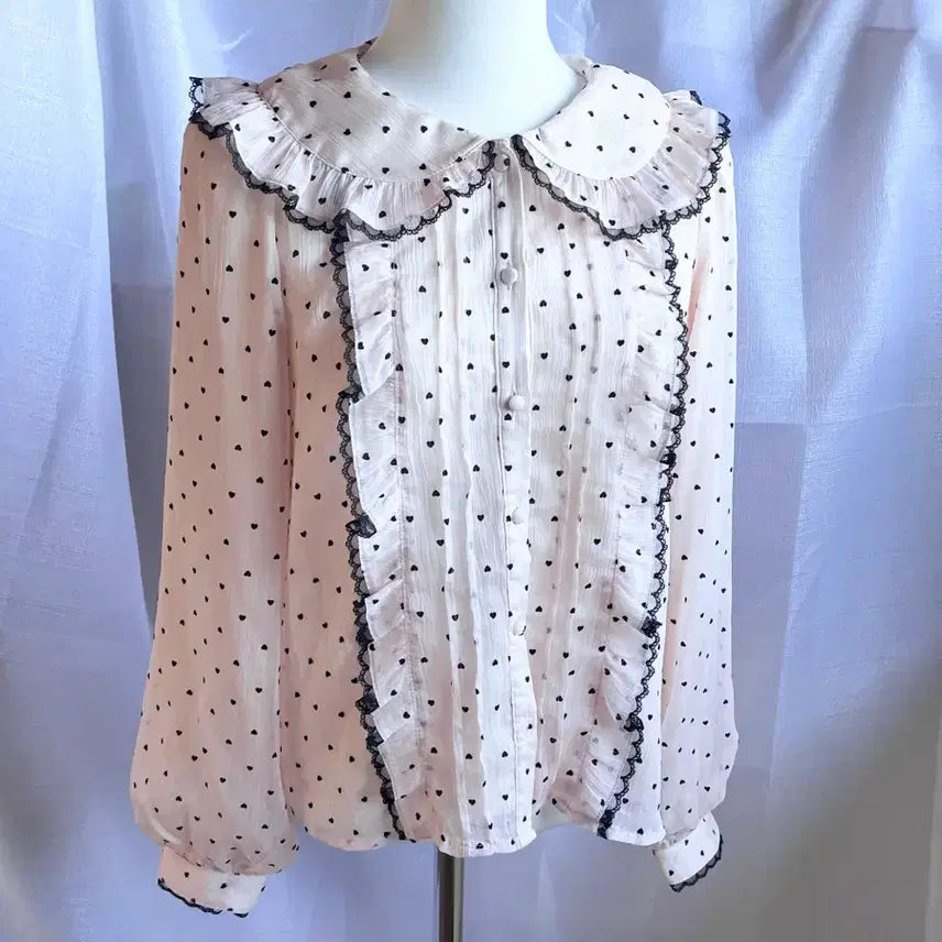 [BUNJANG] Honey Cinnamon Pink Heart Dot Blouse / 허니시나몬 연핑크 하트도트 블라우스 양지뢰 히메갸루 히메깔