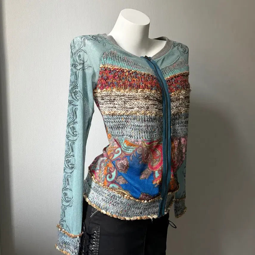 [BUNJANG] Vintage Oriental Knit Layered See-through Long Sleeve / Vintage 오리엔탈 니트 레이어드 시스루 롱슬리브