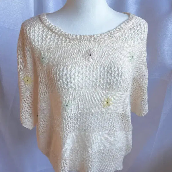 [BUNJANG] Mouth Valley Summer Floral Embroidered Knit Blouse / Mouth valley 여름 플라워 자수 니트 블라우스 모리