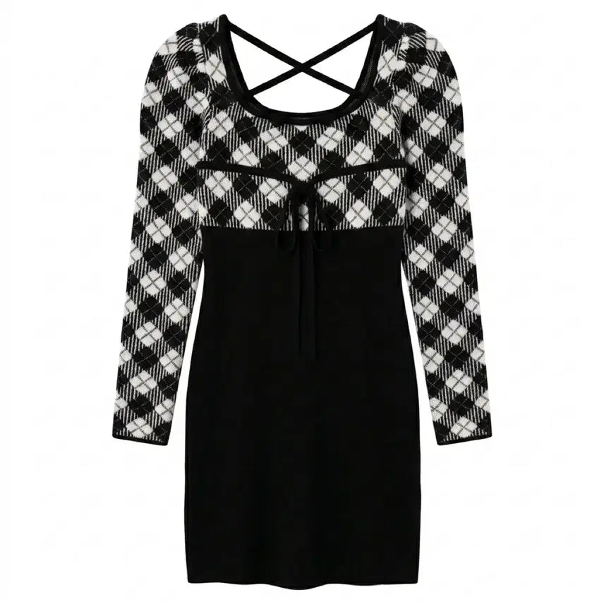 [BUNJANG] Apres Jour Cross Ribbon Knit Mini Dress / apres jour 크로스 리본 니트 미니 원피스 스나계 양산형 걸리 교판