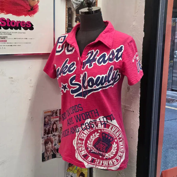 [BUNJANG] Vintage Lettering Pink Short Sleeve T-Shirt / JPN 빈티지 레터링 핑크 PK 반팔