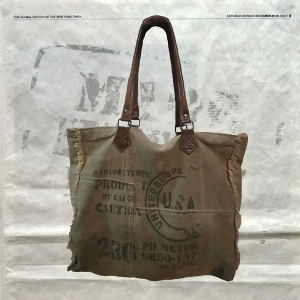 [BUNJANG] Mona B Large Vintage Stencil Recycled Canvas Tote Bag / 빈티지 스텐실 리사이클 캔버스 토트백
