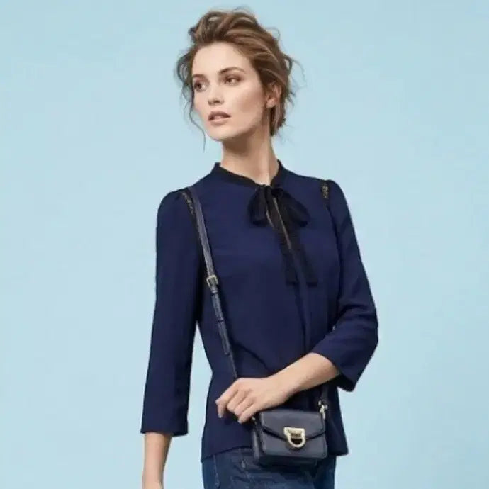 [BUNJANG] Maje Navy Ribbon Blouse Size 55 / 마쥬 네이비 리본 블라우스 55