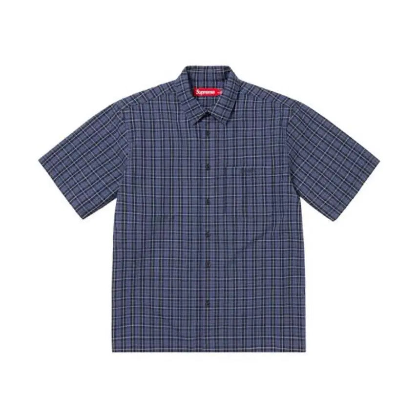 [BUNJANG] Supreme 24SS Mini Plaid Loose Fit Short Sleeve Shirt Navy / 슈프림 24SS 미니 플레이드 루즈핏 반팔 셔츠 네이비 뉴진스 해린 착용