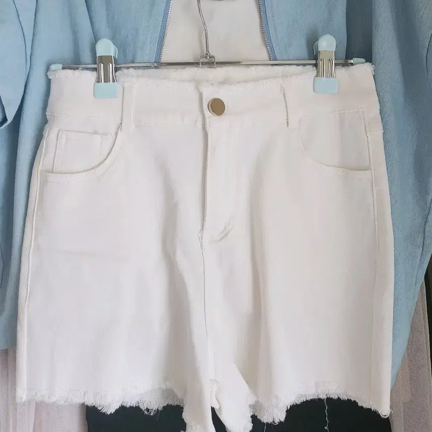 [BUNJANG] White Cotton Spandex Tassel Shorts / S25-26흰색면스판태슬숏팬츠보세반바지