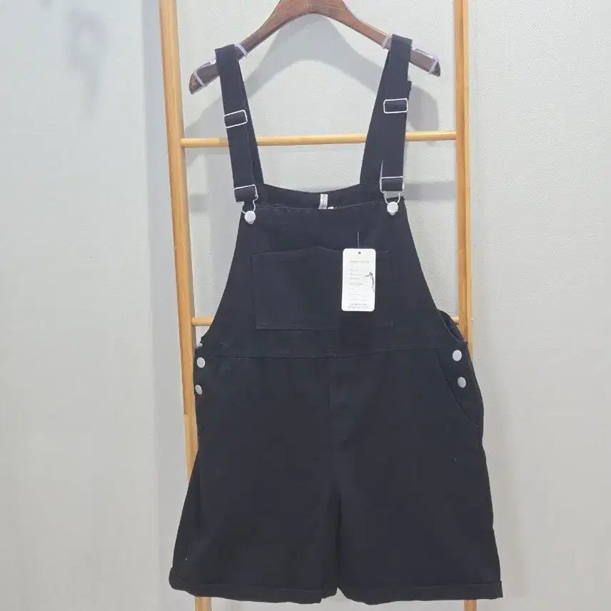 [BUNJANG] Black Denim Overalls Shorts / 흑청 데님 멜빵 반바지