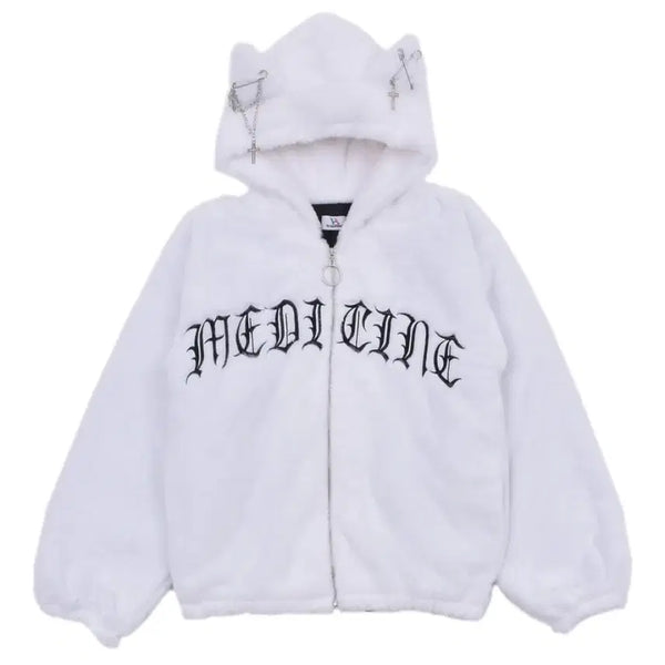 [BUNJANG] Volcan Nekomimi Faux Fur Hoodie White / 볼칸 네코미미 퍼파카 화이트 양산형 지뢰계 중성계