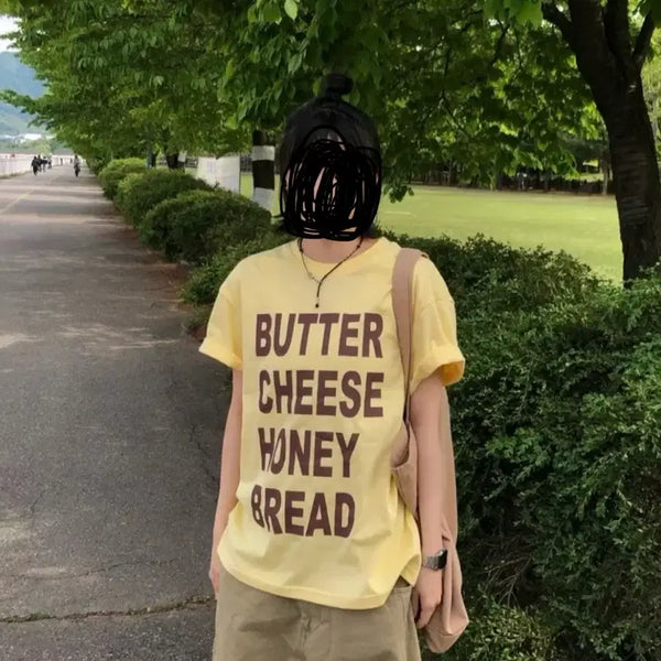[BUNJANG] Butter Cheese Honey Bread Lettering Yellow Boxy Fit T-Shirt / (급처)버터 치즈 허니 브레드 옐로우 박시핏 레터링 반팔티 판매