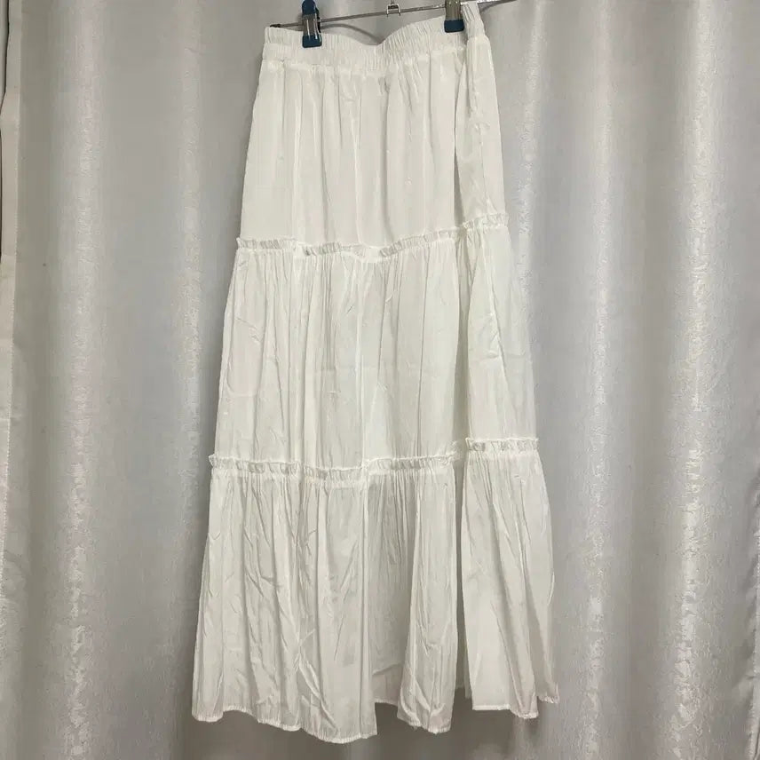 [BUNJANG] Summer Tiered Lace Long Skirt with Smocked Waistband / 여름 캉캉 치마 화이트 아이보리 썸머 롱 스커트 허리 밴딩 셔링 레이스