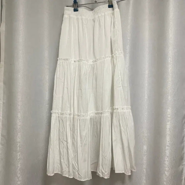 [BUNJANG] Summer Tiered Lace Long Skirt with Smocked Waistband / 여름 캉캉 치마 화이트 아이보리 썸머 롱 스커트 허리 밴딩 셔링 레이스
