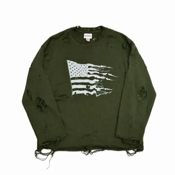 [BUNJANG] KAMIYA Distressed Flag Knit / KAMIYA 카미야 디스트로이드 플래그 니트