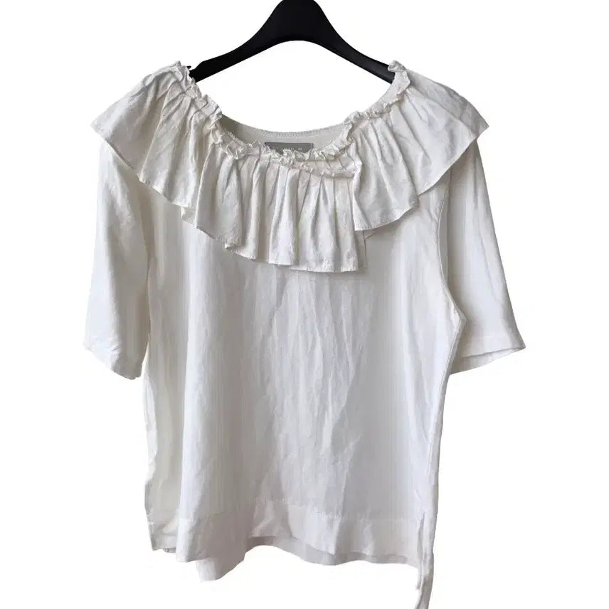 [BUNJANG] Cotton Linen Blouse with Neck Frill / L/넥프릴 면마 블라우스