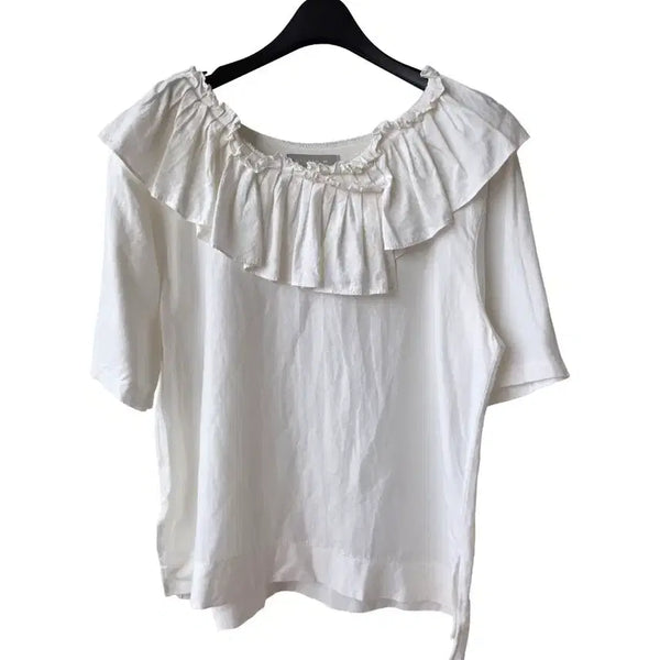 [BUNJANG] Cotton Linen Blouse with Neck Frill / L/넥프릴 면마 블라우스
