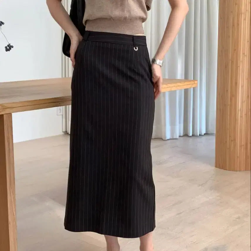 [BUNJANG] Vertical Stripe Pintuck H-Line Long Skirt / 세로 스트라이프 핀턱 H라인 스커트