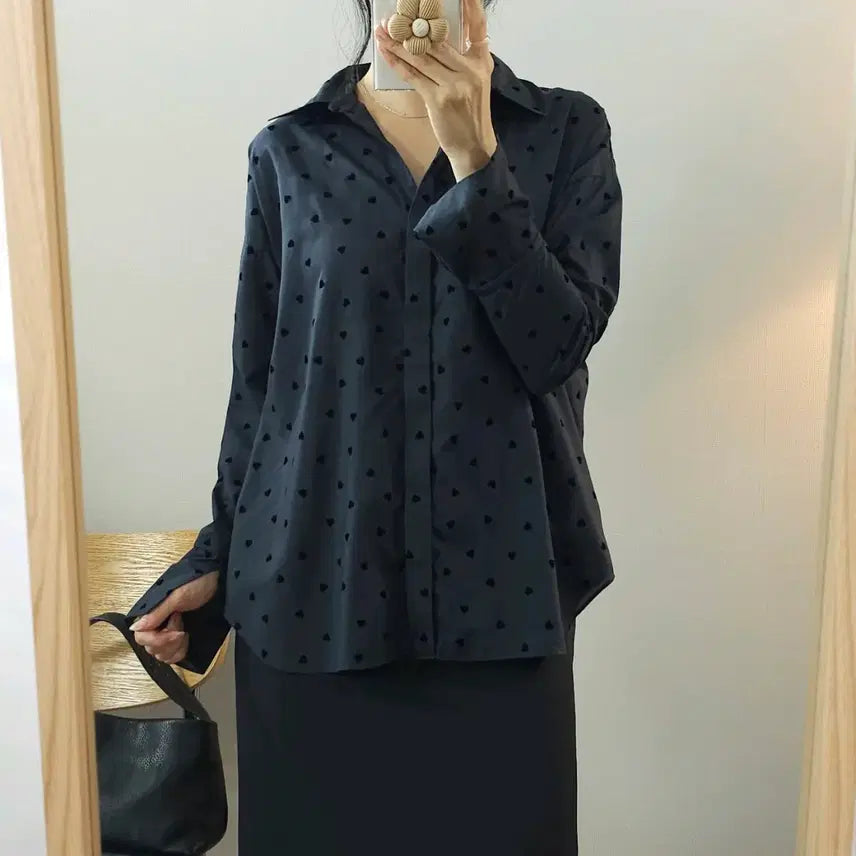 [BUNJANG] Rouge Vif Women's Long Sleeve Shirt Heart Dot Pattern / (F)일본 ROUGE VIF 여성 긴팔 셔츠 하트 도트