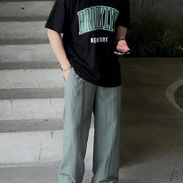 [BUNJANG] Nylon Wide Pants Khaki L / 나일론 와이드 팬츠 카키 L