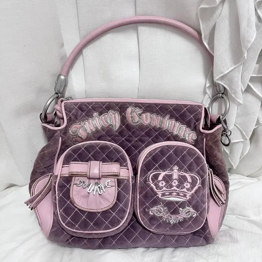 [BUNJANG] Juicy Couture Velvet Shoulder Tote Bag / 쥬시꾸뛰르 벨벳 가방 숄더백 토트백 갸루
