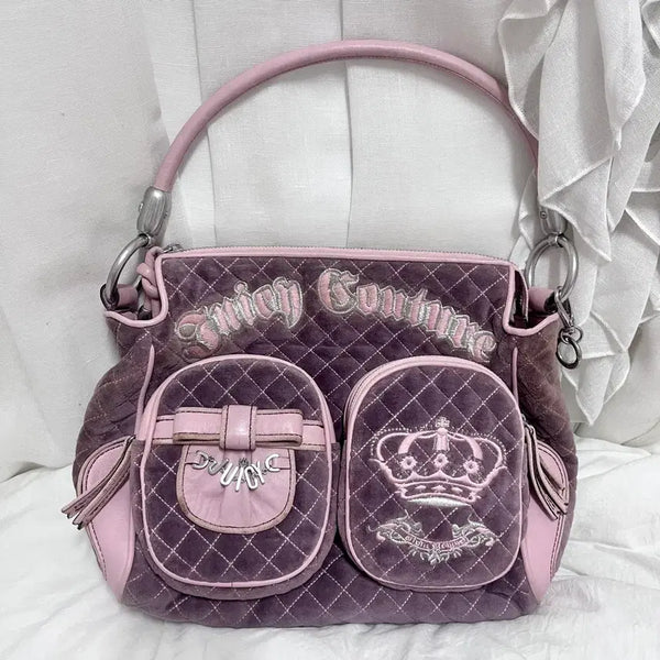 [BUNJANG] Juicy Couture Velvet Shoulder Tote Bag / 쥬시꾸뛰르 벨벳 가방 숄더백 토트백 갸루