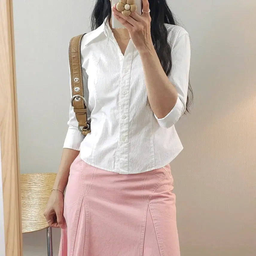 [BUNJANG] Three Times Women's Striped 7/10 Sleeve Shirt / (M)쓰리타임즈 여성 7부 셔츠 스트라이프