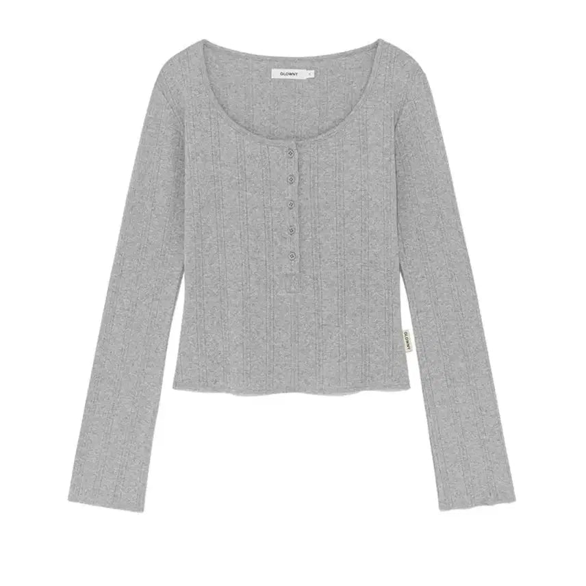[BUNJANG] Glony Honey Eyelet Button Long Sleeve Gray S / 글로니 허니 아일렛 버튼 롱슬리브 그레이 S