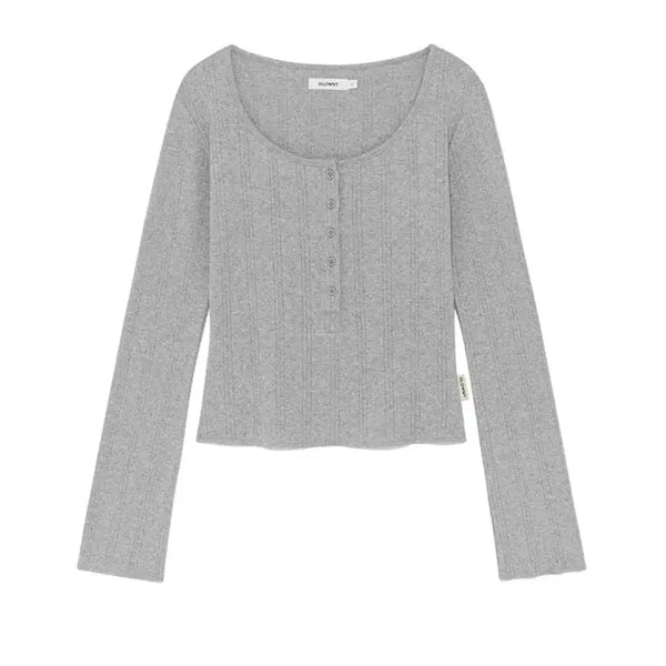 [BUNJANG] Glony Honey Eyelet Button Long Sleeve Gray S / 글로니 허니 아일렛 버튼 롱슬리브 그레이 S