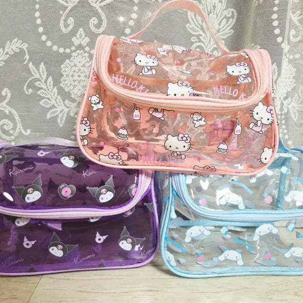 [BUNJANG] Sanrio Characters (Hello Kitty, Kuromi, Cinnamoroll) Transparent Pouch / (키티,쿠로미,시나모롤) 투명 파우치