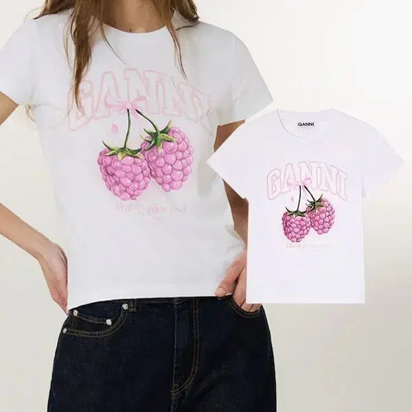 [BUNJANG] GANNI Raspberry Short Sleeve T-Shirt White / 정품)가니 GANNI 라즈베리 반팔 티셔츠 화이트