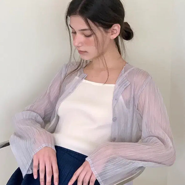 [BUNJANG] Around You Pleats Button Cardigan Grey / 어라운드율 플리츠 버튼가디건 그레이컬러