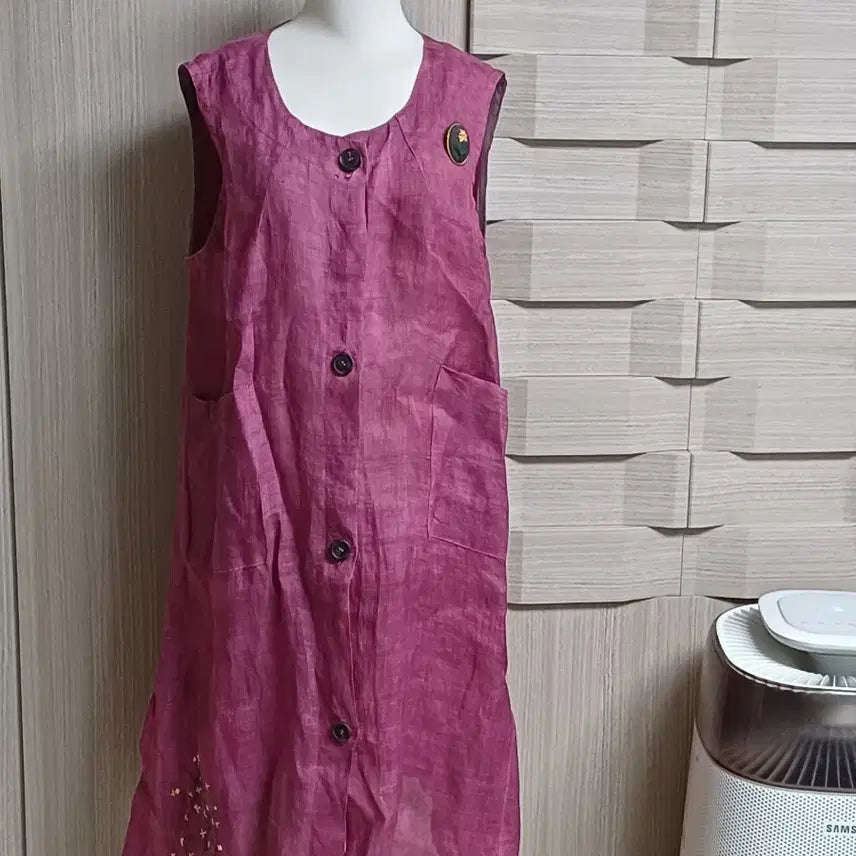 [BUNJANG] Ramie Vest Dress - Purple Embroidery / 모시 베스트.원피스 자주색 자수