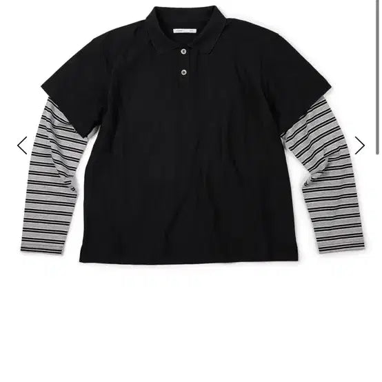 [BUNJANG] ETCE Layered Stripe Long Sleeve Polo Shirt Black / (M) ETCE 레이어드 스트라이프 롱슬리브 폴로티 블랙