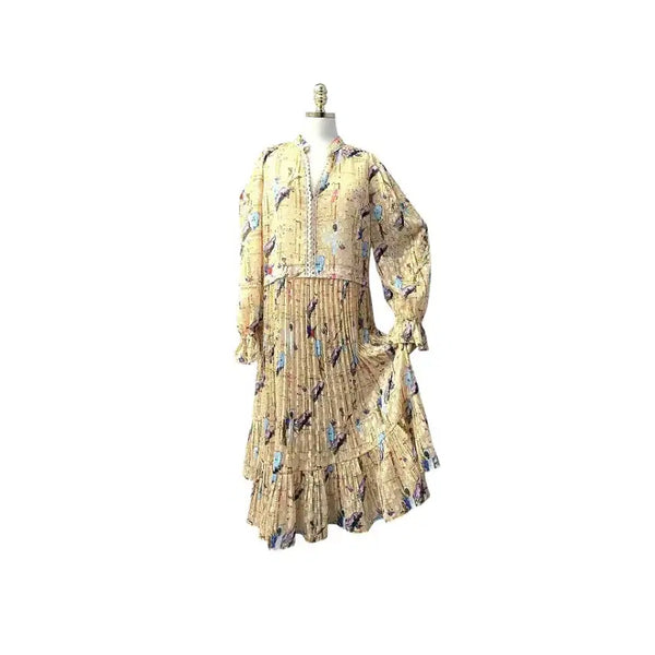 [BUNJANG] OZKCECON Pleats Print Sheer Chiffon Dress / 오즈세컨  플리츠  프린트  시어 쉬폰 원피스