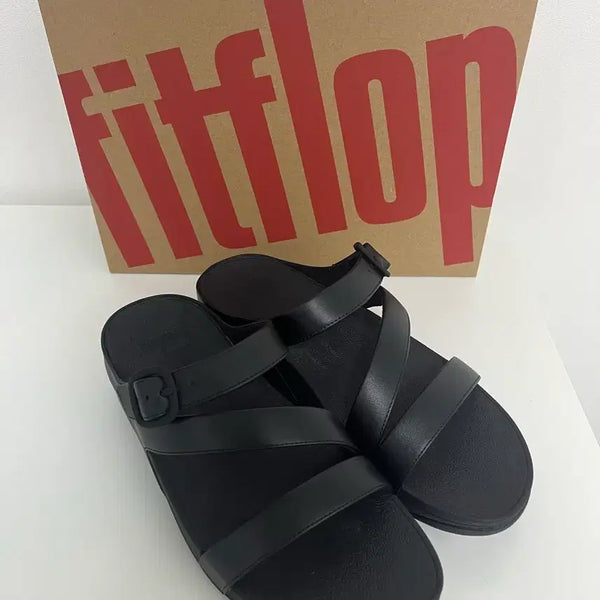 [BUNJANG] Fitflop Skinny II Leather Strap Sandals Slides Black / 핏플랍 스키니 II 레더 스트랩 샌들 슬라이드 블랙