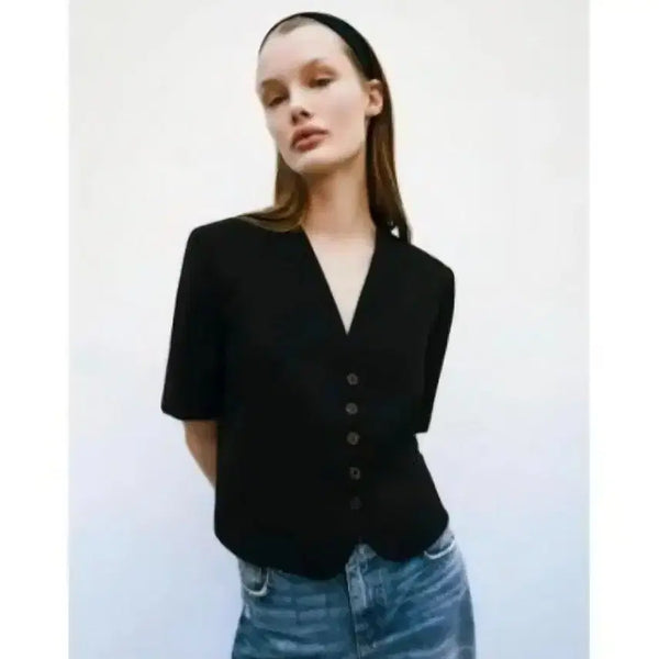 [BUNJANG] Zara Black Short-Sleeve Jacket (Size S) / 자라 검정 반팔 재킷 S