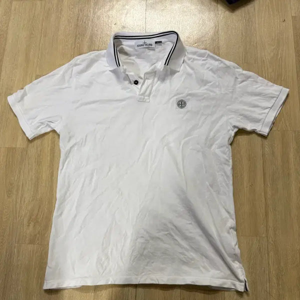 [BUNJANG] Stone Island Short Sleeve Polo Shirt White L / 스톤아일랜드 반팔 카라티 화이트 L