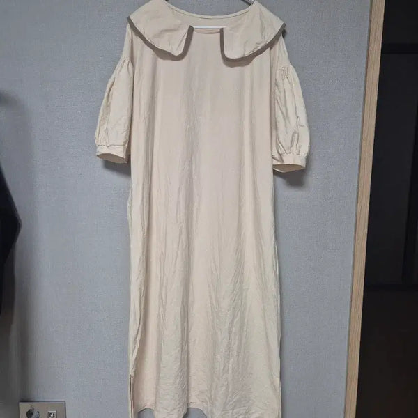 [BUNJANG] Puff Sleeve Long Dress - Beige / 퍼프소매 원피스