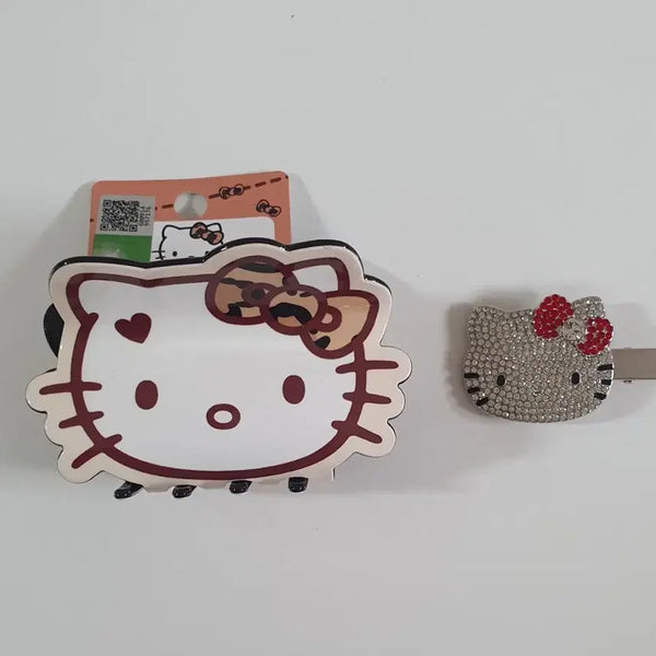[BUNJANG] Hello Kitty Cubic Face Claw Clip Set / 헬로키티 큐빅 얼굴 집게핀 2종 일괄