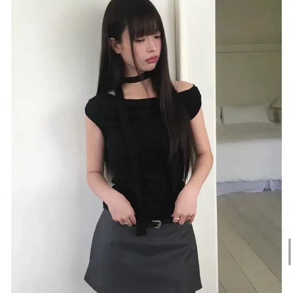 [BUNJANG] Anwonamore Mini Skirt Pants with Belt (Charcoal, M) / 애니원모어 미니 스커트 팬츠 (벨트포함)