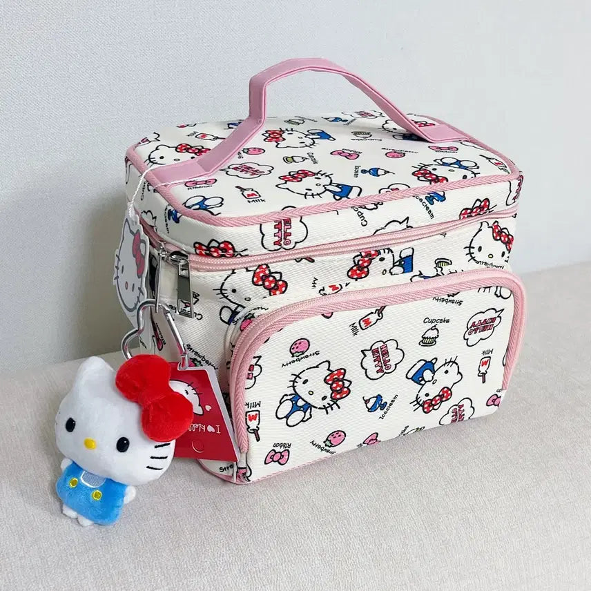 [BUNJANG] Hello Kitty Pattern All-in-One Cosmetic Pouch (Cream Pink) / 헬로키티 패턴 올인원 화장품 파우치(크림핑크색)