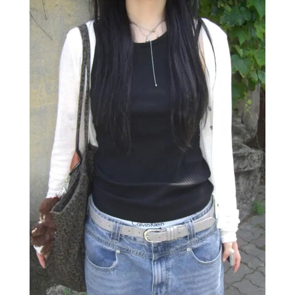 [BUNJANG] Iziz Ribbed Long Sleeveless Halter Neck Top Black / 이즈이즈 골지 롱 슬리브리스 블랙 홀터넥 나시
