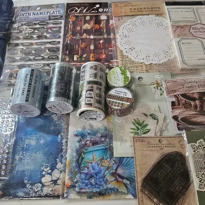 [BUNJANG] Vintage Diary & Stationery Set (22 Items) / 빈티지 다이어리 +다꾸템 22종+이형지북 일괄