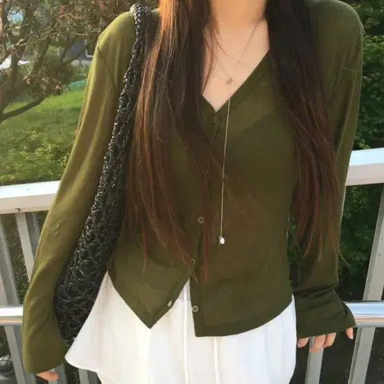 [BUNJANG] Our Cabinet Cardigan Khaki Green / 아워캐비넷 가디건 카키그린