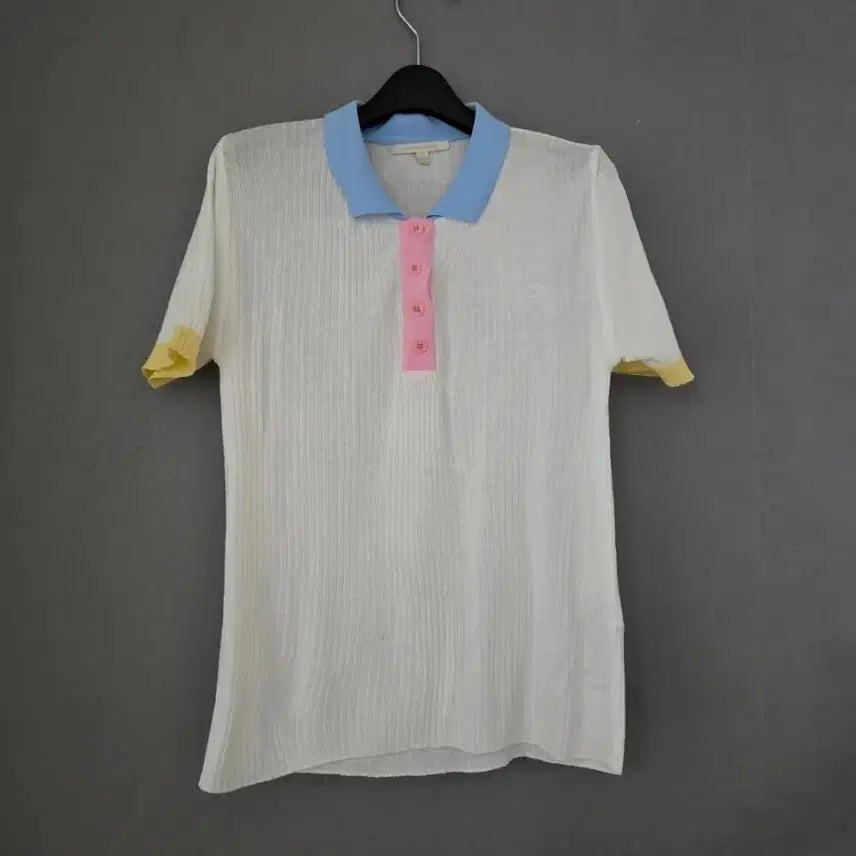[BUNJANG] Plastic Island White Ribbed Collar Short Sleeve Knit (White/Purple) Bundle Set / (2개일괄)(화이트/퍼플)플라스틱아일랜드 화이트 골지 카라 반팔 니트