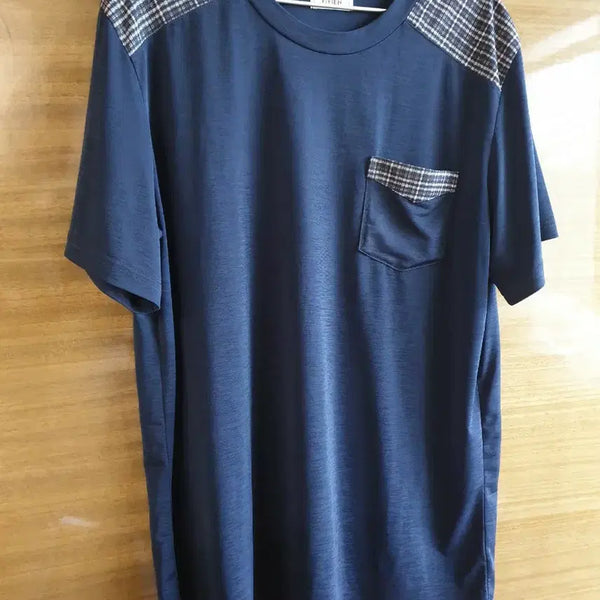 [BUNJANG] Vivienne Check Short-Sleeve T-Shirt Navy / 비비안 체크 반팔 티셔츠 남색