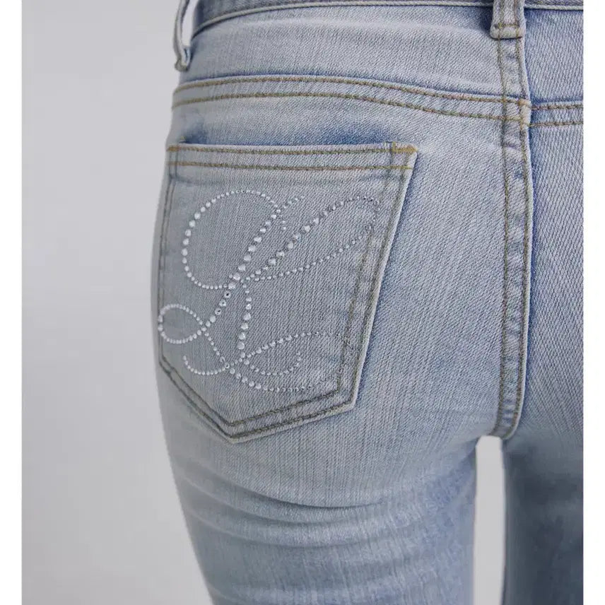 [BUNJANG] Clissier Crystal Bootcut Low-Rise Jeans Light Blue / 클리시어 크리스탈 부츠컷 로우진 라이트 블루 팔아요