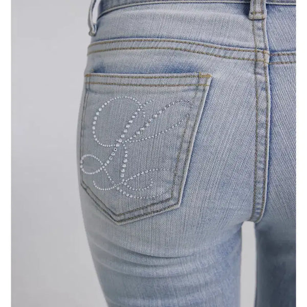 [BUNJANG] Clissier Crystal Bootcut Low-Rise Jeans Light Blue / 클리시어 크리스탈 부츠컷 로우진 라이트 블루 팔아요