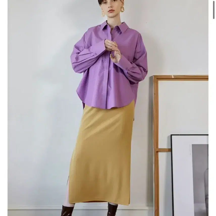[BUNJANG] NAIN Yellow Satin Side Slit Long Skirt (Size M) / (새제품)나인 롱 스커트 옐로우 새틴 옆트임 M사이즈