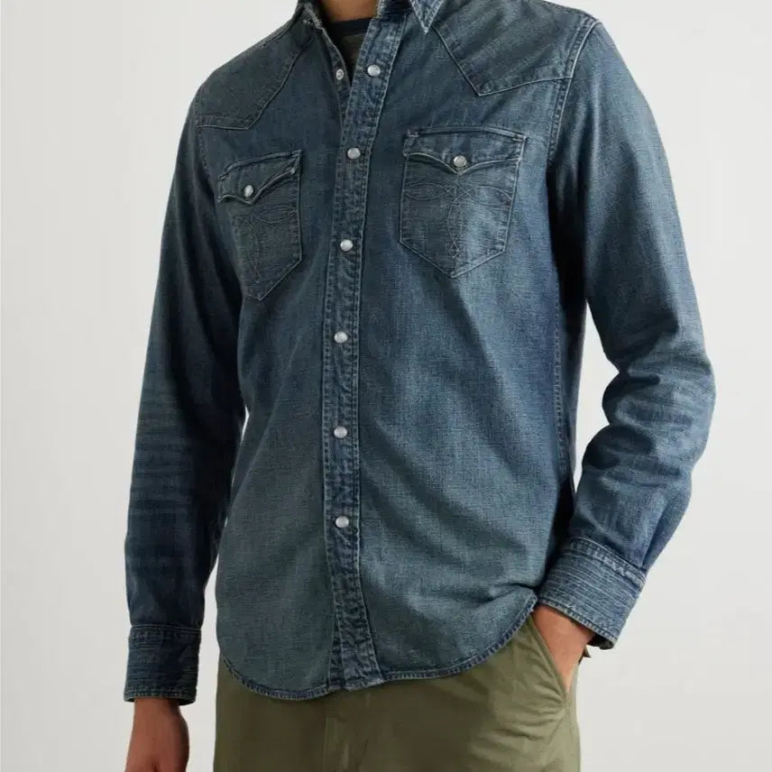 [BUNJANG] RRL Denim Western Shirt - Medium Wash - Size L / rrl 데님 중청 웨스턴셔츠 L