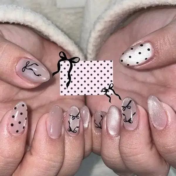 [BUNJANG] Handmade Ribbon Magnet Dot Nail Tips / No.166 리본자석도트 수제 네일팁
